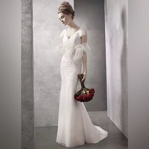 White by Vera Wang V Neck A-line Wedding Dress